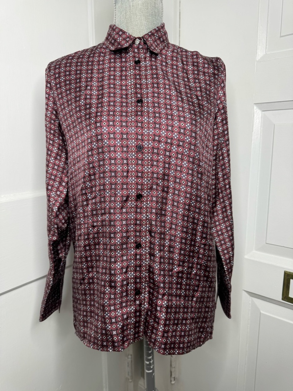 Sandro Paris Thia Silk Twill Maroon Womens Button Blouse 100% Silk Size 1 US 4